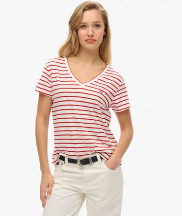 Slub Embroidered V-Neck T-Shirt