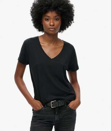 Slub Embroidered V-Neck T-Shirt